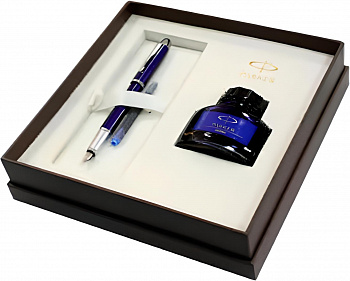 KALAM.KZ - Ручка перьевая Sonnet Azure Blue ST в подарочном наборе и флаконом с чернилами Parker